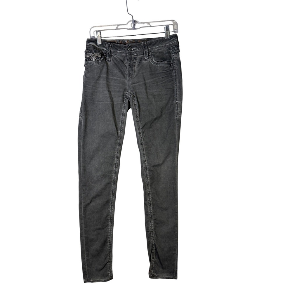 Rock Revival Delisa S2 Skinny Jeans Faded Black Sequin Fleur De Lis TE8579S2R